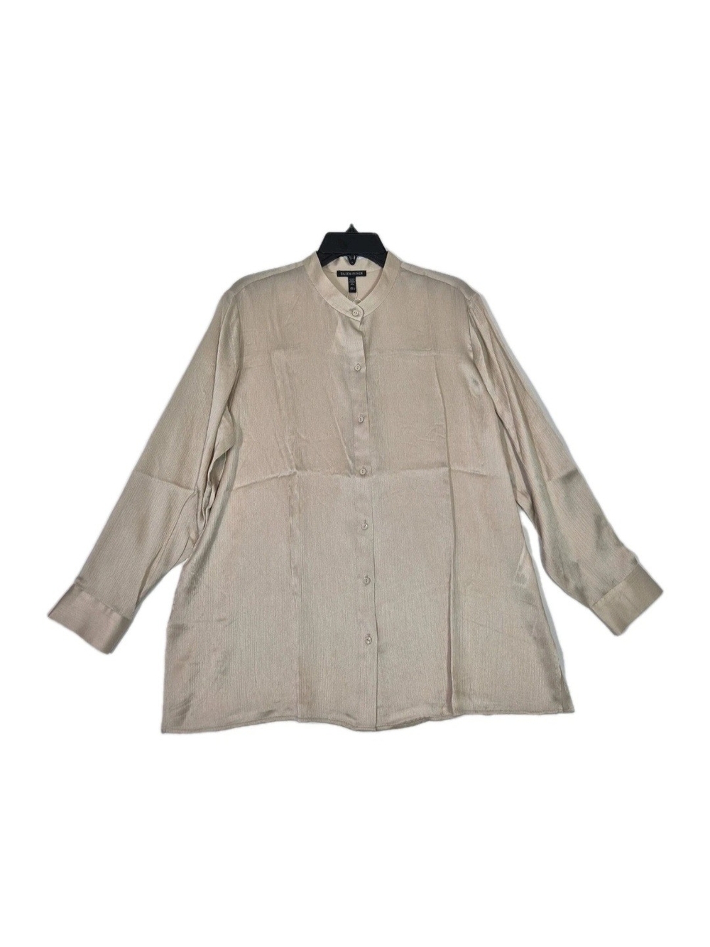 Eileen Fisher Women's Shirt Size L Beige Mandarin Collar Long Sleeve Silk 58